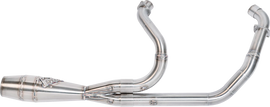 Sawicki Speed Shop Indian Chieftain Shorty Cannon exhaust with brushed stainless steel finish, showcasing the sleek motorcycle exhaust design.
