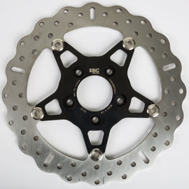 EBC Motorcycle Brakes V-Twin Street Rotor FSD006CBLK floating 5-spoke front brake rotor with black finish on motorcycle.