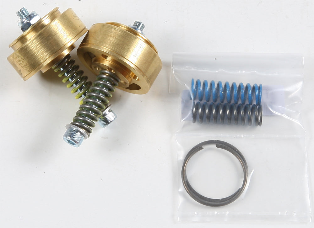 Race Tech Gold Valve Cartridge Emulator for suspension systems, shown installed in motorcycle forks.