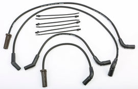 Moroso Ignition Wires Ultra 40/Set for 17-up M8 Flt, electrical ignition wires, black with metal connectors, close-up view