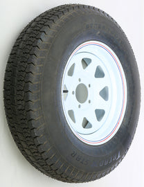 AWC trailer tire and wheel assembly with white finish, featuring a sturdy tire mounted on a durable wheel for trailers.