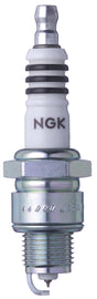NGK BPR6HIX spark plug showing metal terminal and ceramic insulator for automotive ignition systems.
