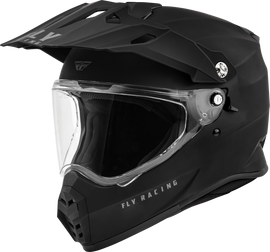 Fly Racing Trekker Solid Helmet in matte black, XL size, featuring a sleek, aerodynamic design and secure strap system.