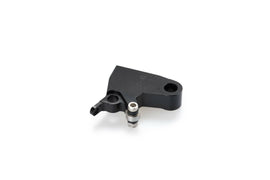 Black PUIG lever adapter clutch lever for motorcycles, shown mounted on the handlebar with detailed close-up.
