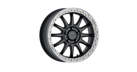 Raceline Alpha BDLK 17x7 black and gunmetal alloy wheel with 5/4.5 bolt pattern and +25mm offset, shown in close-up image.