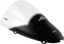 Load image into Gallery viewer, Clear PUIG racing windscreen for motorcycle, showing the transparent, aerodynamic windshield with mounting edges.