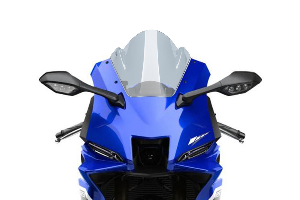 PUIG Z-Racing Smoke Windscreen for Yamaha motorcycle showing the tinted, aerodynamic windshield with mounting edges.