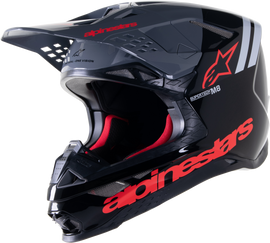 Alpine Star S-M8 Radium 2 helmet in black with neon red accents, XL size, shown from front view with aerodynamic design