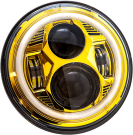 7-inch LED gold headlight halo with mounting adapter from LETRIC LIGHTING CO, designed for vehicle illumination and stylish accents.