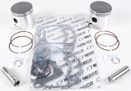 Wiseco Standard Bore Piston Kit SK1343 showing piston components for motorcycle engine rebuild, with piston rings and hardware included.