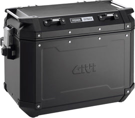 GIVI Outback Obkn48b side case in black with 48-liter capacity, shown on a motorcycle luggage rack.