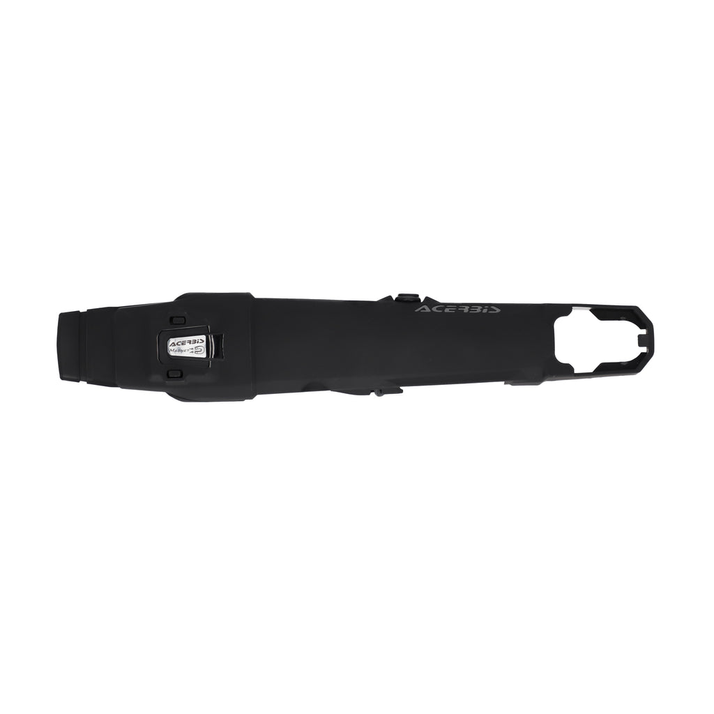 Acerbis Teketmagnet swingarm guard in black for motorcycle suspension, featuring durable metal construction with detailed branding.