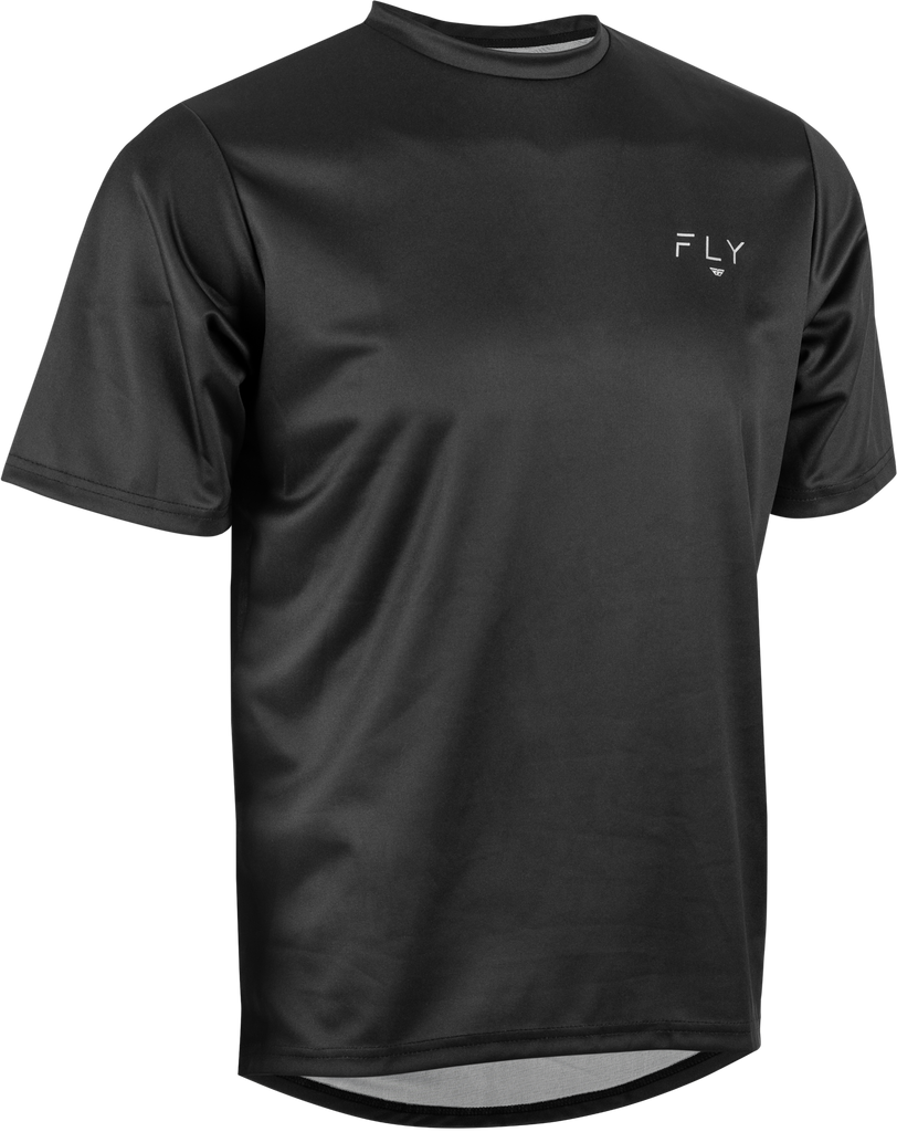 Fly Racing Action Jersey in black, small size, featuring lightweight fabric with brand logo and sporty design for motocross riding.