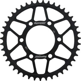 Supersprox steel rear sprocket, 43-tooth, black finish, designed for street motorcycles, compatible with Kawasaki 520 drive systems.