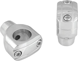 HardDrive 2-inch grooved chrome risers for motorcycle handlebars, featuring a polished chrome finish and textured grooved surface.