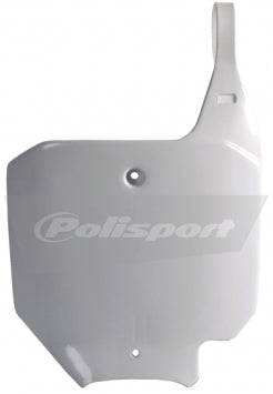White Polisport Plastics number plate body for motorcycles with the 64-6630 model number, featuring a sleek, durable design.