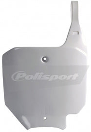 White Polisport Plastics number plate body for motorcycles with the 64-6630 model number, featuring a sleek, durable design.