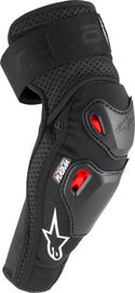 Alpine Star Bionic Pro Plasma Elbow Protector in black, red, and white, size small/medium, showing protective armor design.