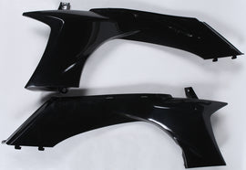 Black Polisport Plastics radiator shrouds for body protection, model 64-41121, designed for motorcycle cooling system.