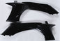 Black Polisport Plastics radiator shrouds for body protection, model 64-41121, designed for motorcycle cooling system.