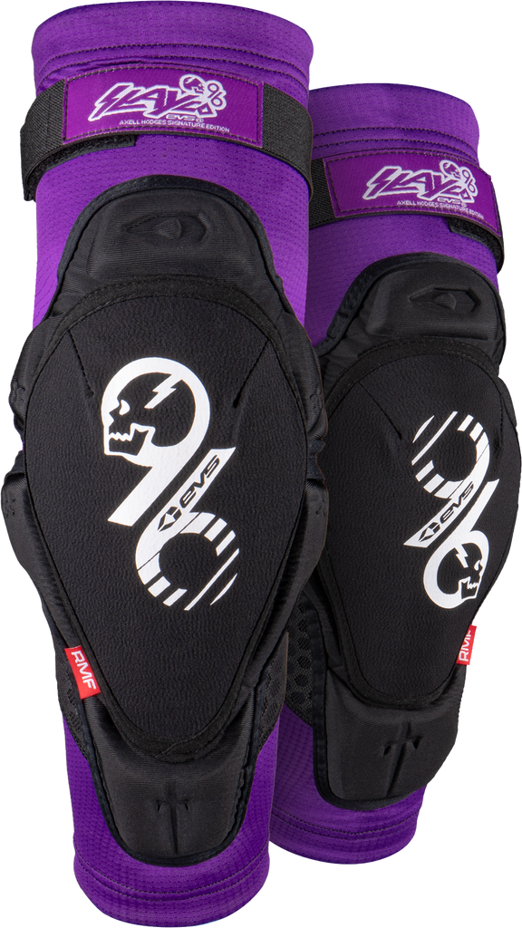EVS Slayco96 knee pads with adjustable straps and padded protection, designed for sports and outdoor activities.