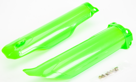 Polisport Plastics Lime Green Fork Guards for Kaw street motorcycle, designed to protect front forks during riding.