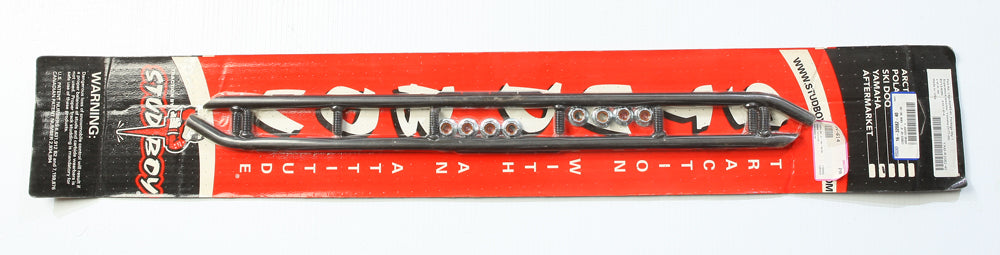 Stud Boy Round Bars 4-inch skis and carbides with metal runners, designed for winter snowmobile performance.