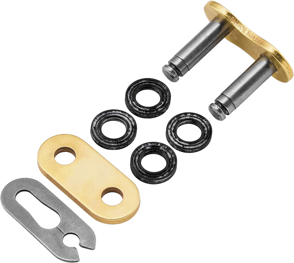 Excel Wheel Components Gb520Xre Master Link Clip in gold, showing the small, detailed master link part for bicycle wheel assembly.