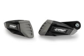 Black PUIG Frame Sliders Pro 2.0 for BMW motorcycle, mounted on the body for protection and style.