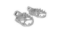 Load image into Gallery viewer, Flo Motorsports stainless steel foot pegs for motorcycle foot controls, with textured surface for grip and durability.