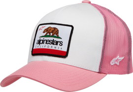 Alpine Star Women's Cali 2.0 hat in white and pink, featuring a casual, sporty design with the brand logo on the front.