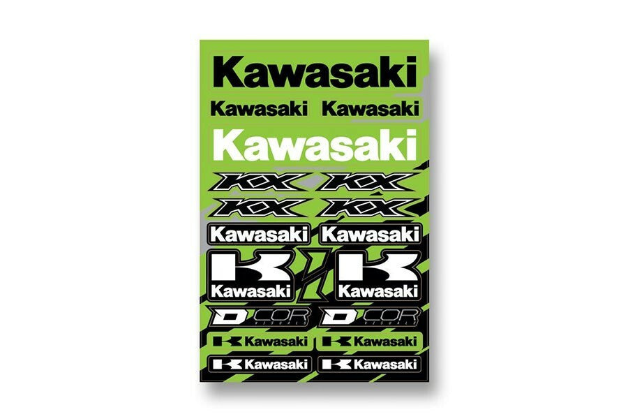DCOR Monster Kawasaki decal sheet with vibrant graphic stickers for motorcycle customization and decoration.