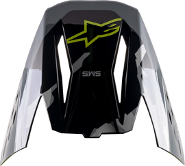 Alpine Star Visor S-M5 Rover Yellow Fluo, Grey, and Camo for helmet accessories, showing the colorful, reflective design.