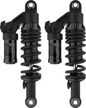 Load image into Gallery viewer, Fox Qs3-Qsr Piggyback suspension shock for Indian Scout with 1-inch standard spring, showing the black coil and mounting hardware.
