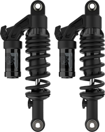 Fox Qs3-Qsr Piggyback suspension shock for Indian Scout with 1-inch standard spring, showing the black coil and mounting hardware.