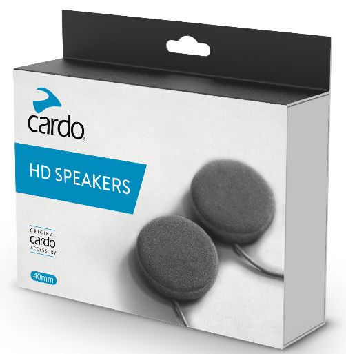 Cardo Systems 40mm audio speakers accessory with black casing and wiring for communication devices.