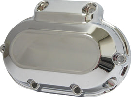 HardDrive chrome clutch side cover for 6-speed Twin Cam 07-17 and Dyna 06 motorcycles, with visible shiny chrome finish.