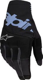 Black Alpine Star Techstar Gloves in large size with padded palms and adjustable wrist straps for motorcycle riding.