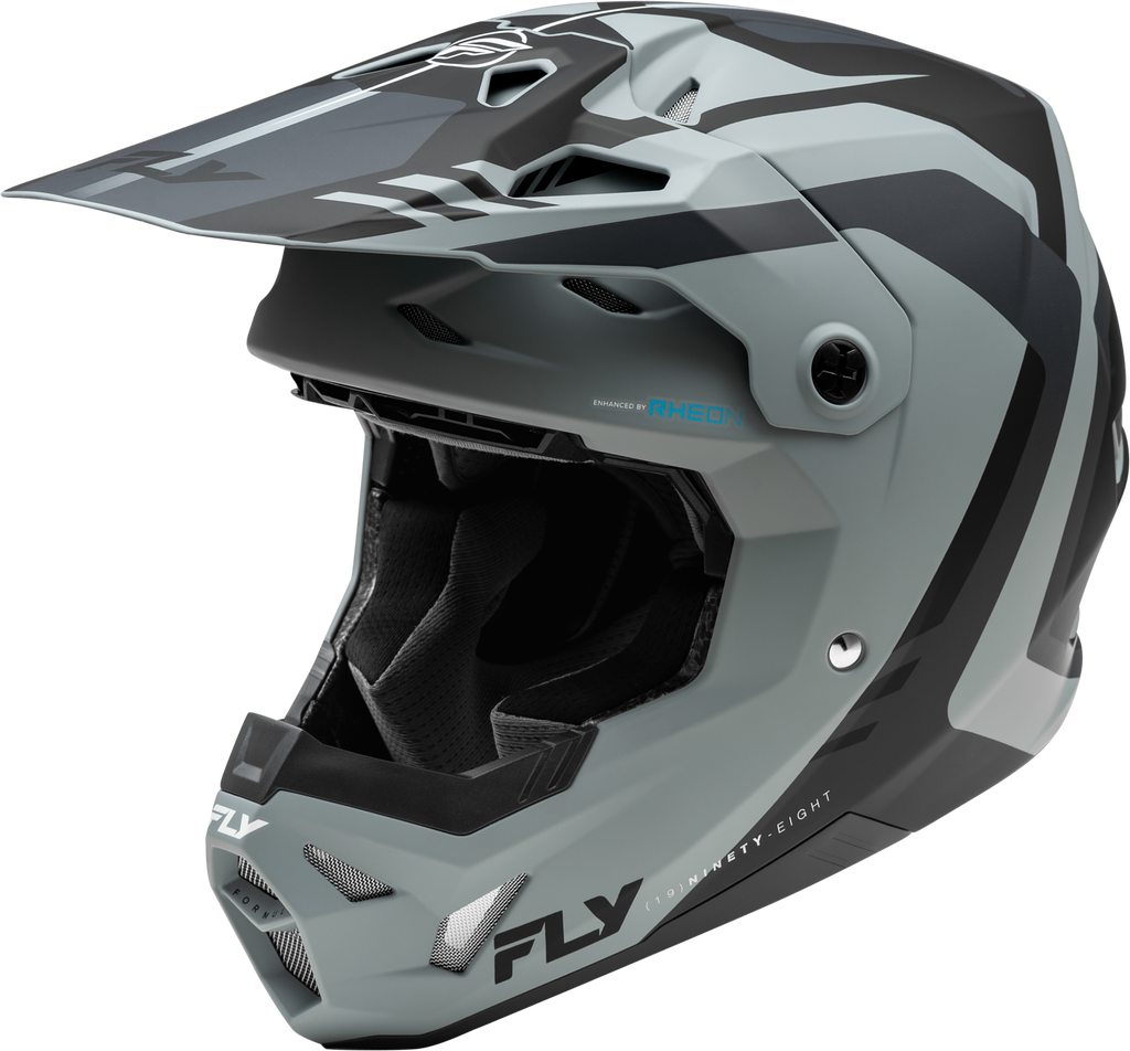 Fly Racing Yth Formula CP Krypton helmet in matte grey and black, youth size, with aerodynamic design and adjustable straps.