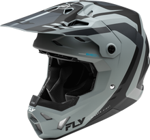 Load image into Gallery viewer, Fly Racing Yth Formula CP Krypton helmet in matte grey and black, youth size, with aerodynamic design and adjustable straps.