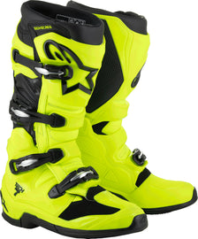 Yellow and black Alpine Star Tech 7 motorcycle boots with protective features, size 13, shown from a side view.