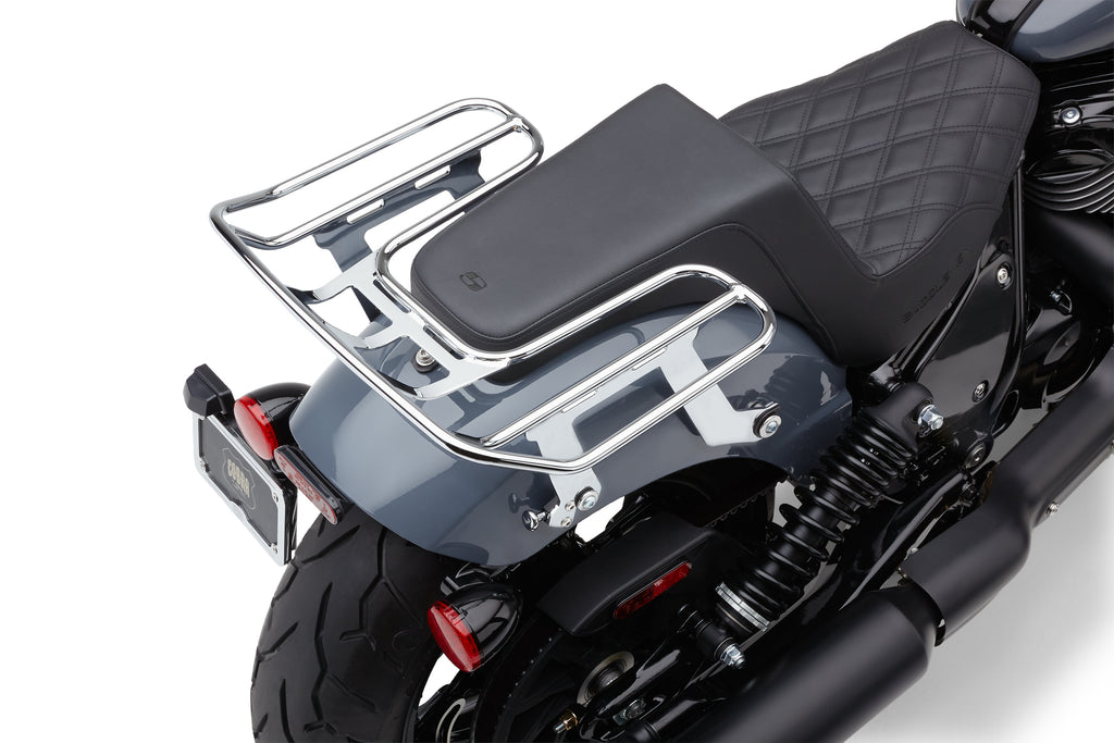 Chrome Cobra Detach Big-A Lug Rack 2-Up body for Chief 22-25 motorcycle, showing the polished chrome finish and mounting details.