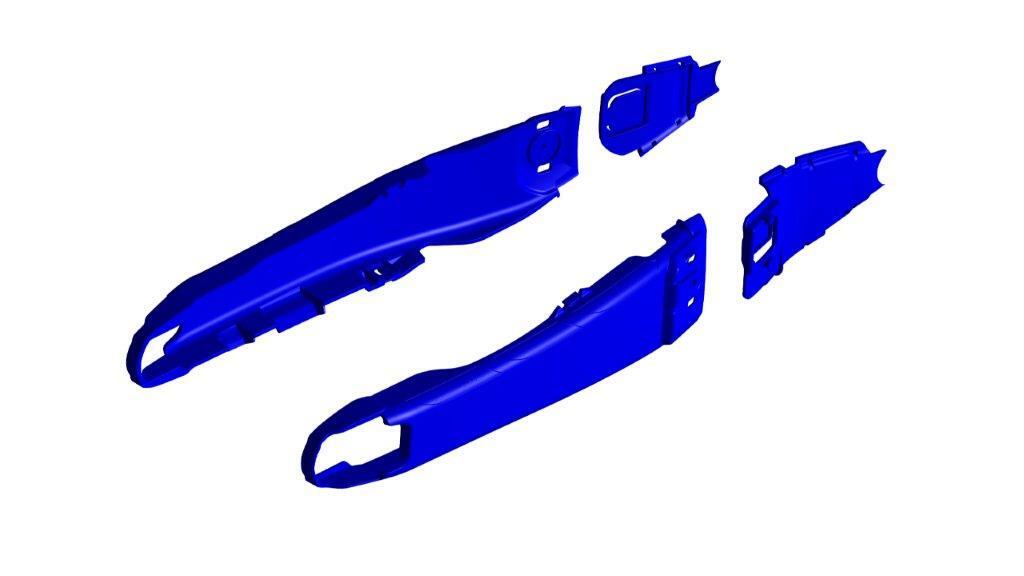 Acerbis Teketmagnet swingarm yam suspension part in blue for motorcycle, with branding and detailed metal components visible.