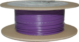 Namz 100-foot spool of violet 20-gauge electrical wire, showing the coiled wire on the spool with a focus on the bright violet color.