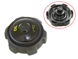 SP1 engine oil cap model 54-2869 shown on a vehicle engine, featuring a black plastic design with branding details.