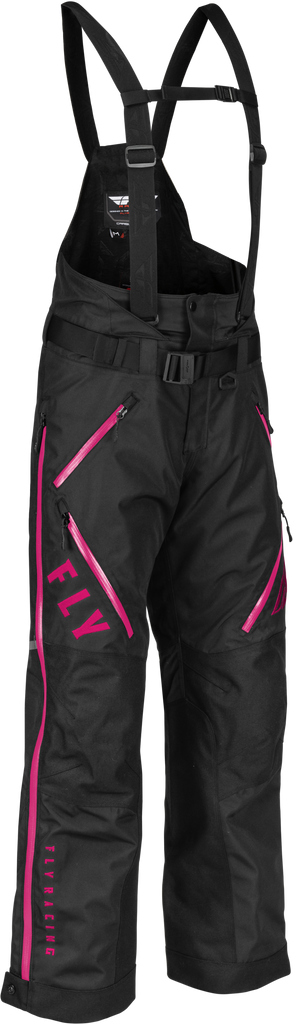 Fly Racing women's Carbon Bib in black and pink, XS size, featuring adjustable straps and padded design for motocross riding.