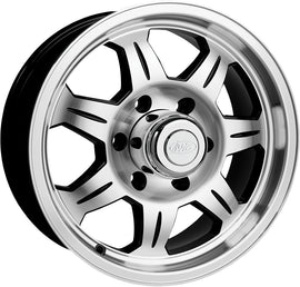AWC 870 Series aluminum trailer wheel, 15-inch diameter by 5-inch width, featuring a sleek silver finish and multiple lug nut holes.