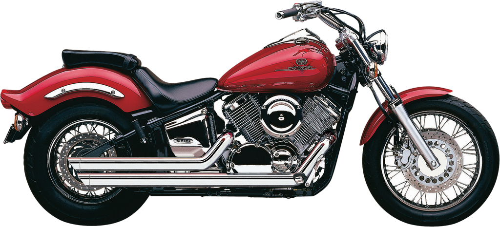 Cobra Speedster Slashdown exhaust for Yamaha V-Star 1100 motorcycle, model years 1999-2009, in chrome finish.