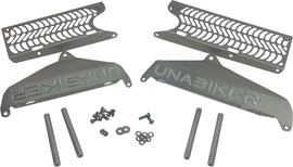 Unabiker radiator guard in natural finish, designed to protect motorcycle radiators with durable metal construction.