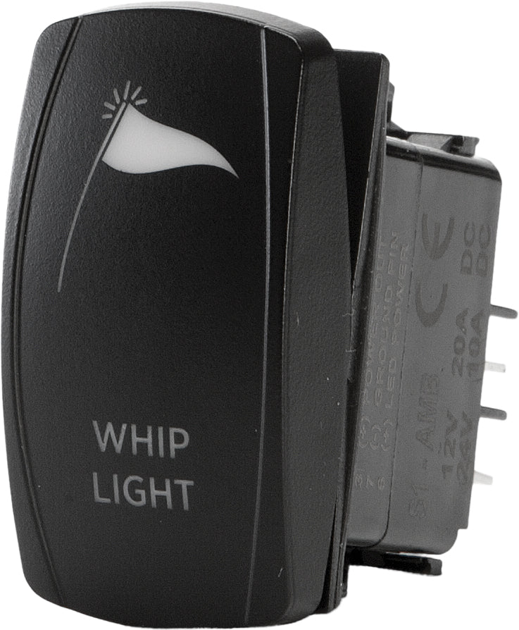 FLIP Switch Products Whip Lighting Switch Pro Series backlit switch, black with illuminated toggle for controlling lighting fixtures.